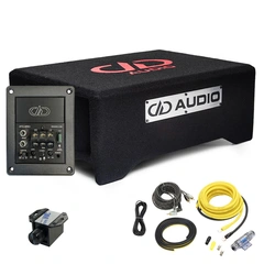DD Audio basspakke 8" sub i kasse, forsterker, kabelsett