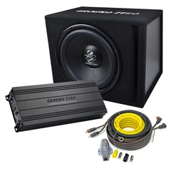 Ground Zero 24V basspakke 12" sub i kasse, forsterker, kabelsett