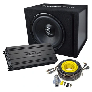 Ground Zero 24V basspakke 12" sub i kasse, forsterker, kabelsett