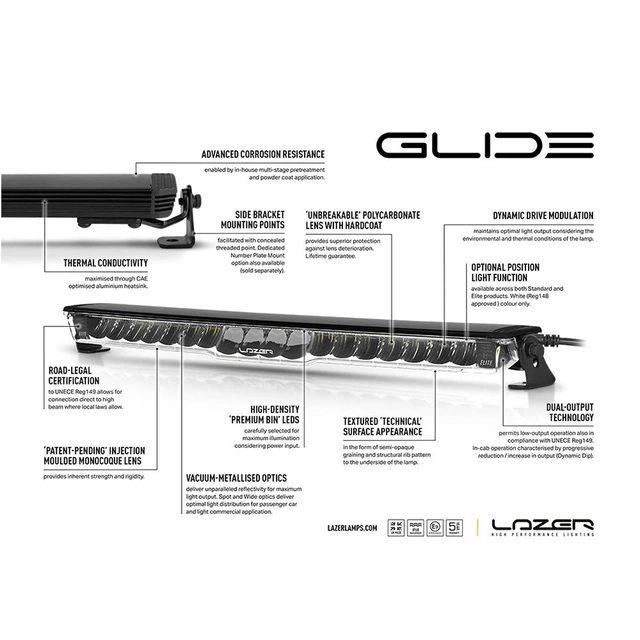Lazer Glide Elite 20", LED, 12.800 Lumen, Kombo, 624 meter 