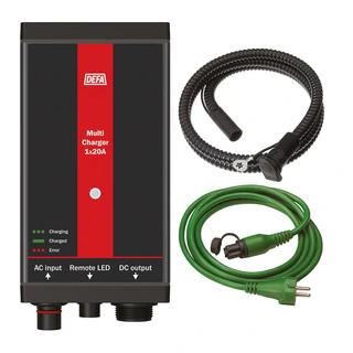 DEFA Ladepakke 1x20A, 12V 12V, 20A batterilader og kabler