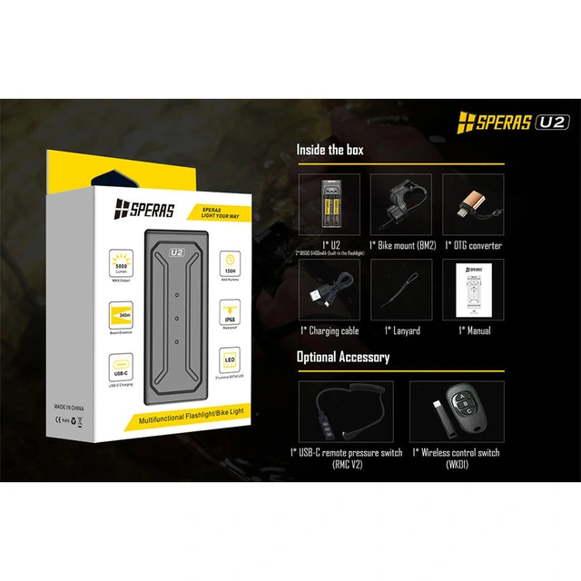 Speras U2 lykt for sykkel 5000 Lumen, 320 meter kastelengde 