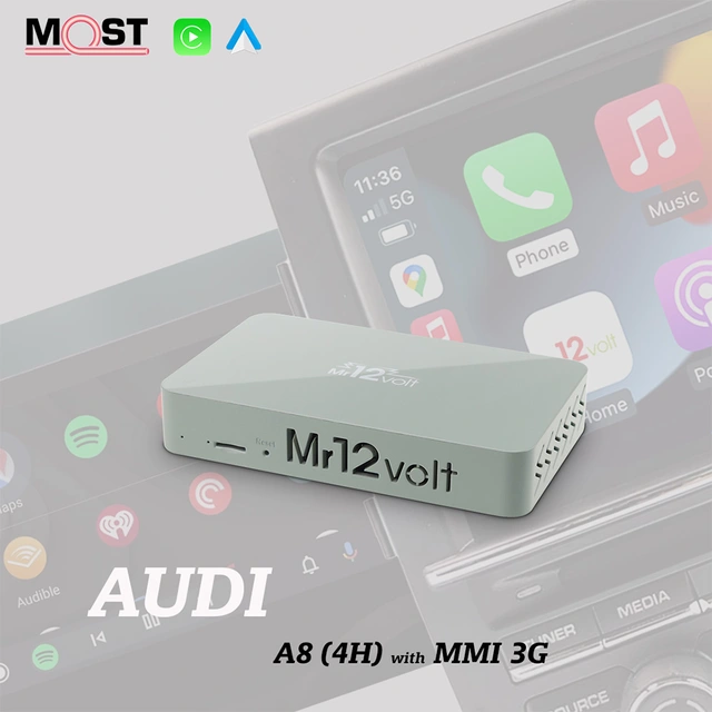 Mr12volt Trådløs CarPlay/Android Auto Audi A8 med MMI 3G/3G+,DSP, OEM Mikrofon 