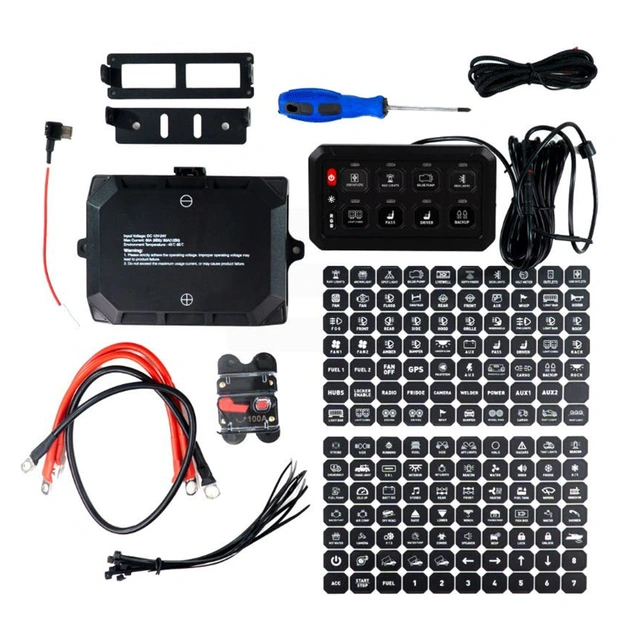 Lumen 8 bryterpanel med strømfordeling 8 knapper, 12/24V, App og styringspanel 