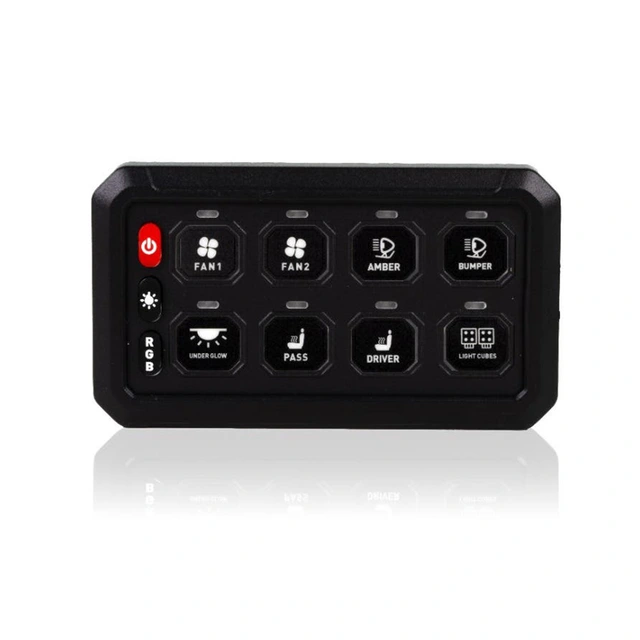 Lumen 8 bryterpanel med strømfordeling 8 knapper, 12/24V, App og styringspanel 