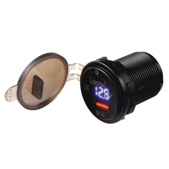 4 CONNECT Voltmeter med USB-C/A Vanntett,12-24V 
