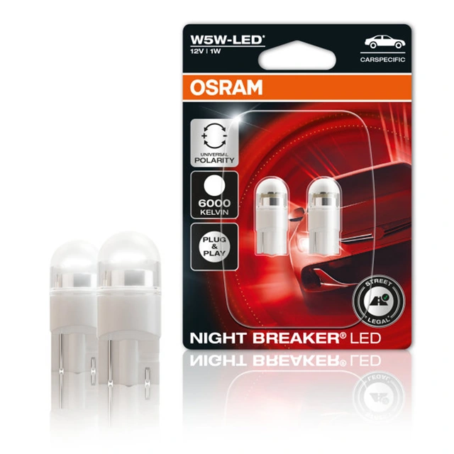 Osram Night Breaker W5W LED LED, W5W, Godkjent LED pære, 2stk 