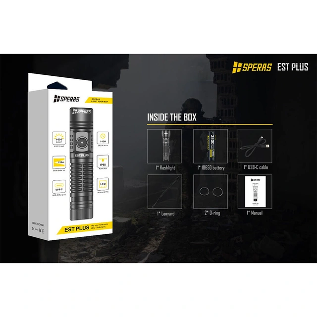 SPERAS EST PLUS Lommelykt 1600 Lumen, 726 meter kastelengde 