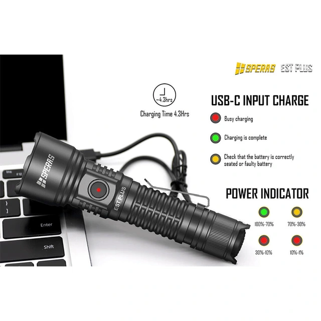 SPERAS EST PLUS Lommelykt 1600 Lumen, 726 meter kastelengde 