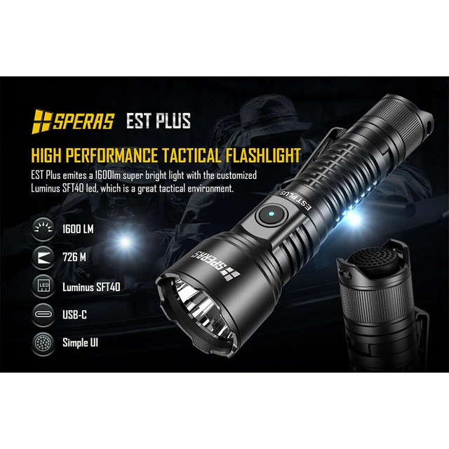 SPERAS EST PLUS Lommelykt 1600 Lumen, 726 meter kastelengde 