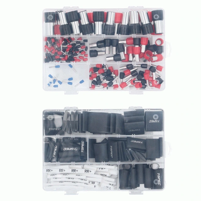 Sett med endehylser og krympestrømper 380 stk endehylser og krympestrømper 