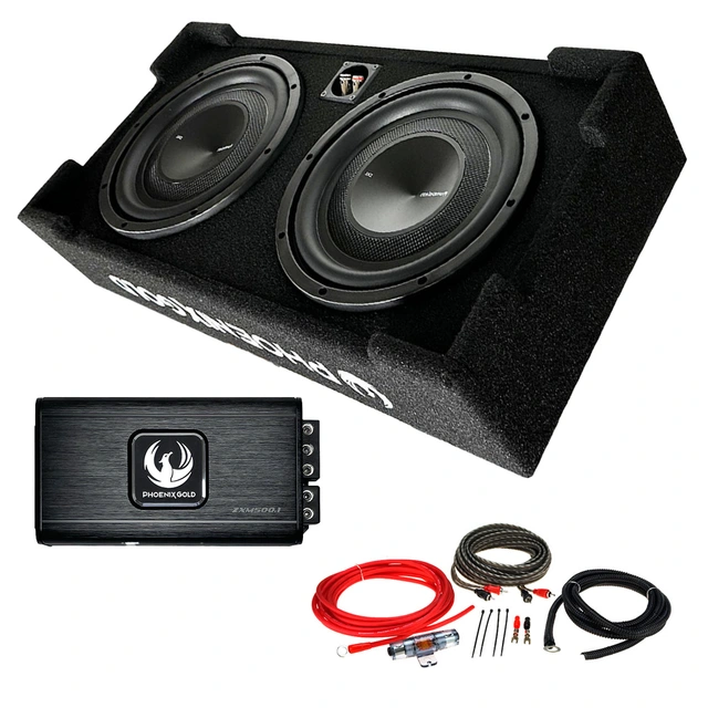 Phoenix Gold basspakke 1 2x10" i slimkasse, forsterker, kabelsett 