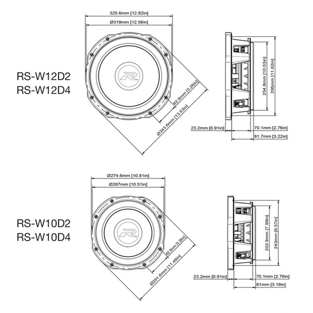 Alpine RS-W10D4 10" Subwoofer 2x4 Ohm, 600W RMS, R-serie, slim 