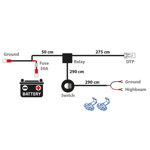 Autoline relésett 12V 2-pin DTP, 40A relé, 30A sikring