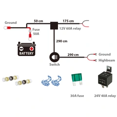 Optibeam relésett 12/24V Løse ledninger, 12/24 volt