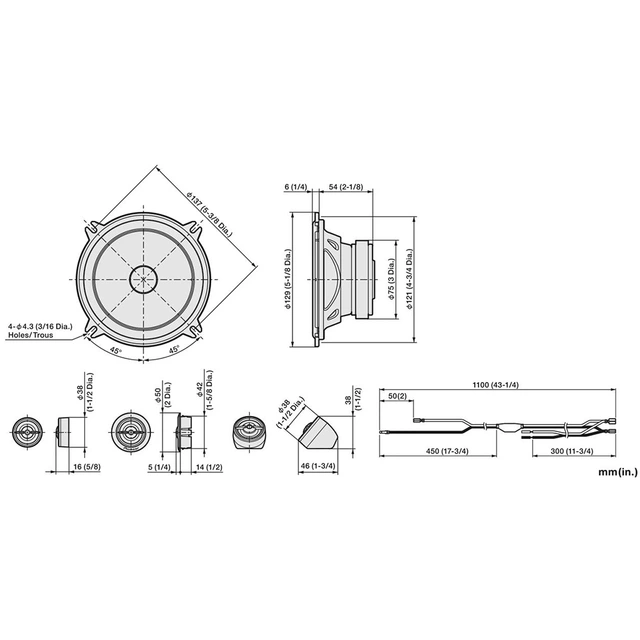 Pioneer TS-A1301C høyttalersett 5,25", 50W RMS, 300W Maks, 4 Ohm 