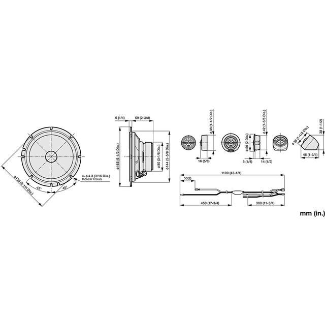 Pioneer TS-A1601C høyttalersett 6,5", 80W RMS, 350W Maks, 4 Ohm 