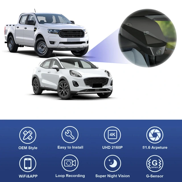 FITCAMX Integrert 4K Dashcam (foran+bak) Ford Ranger/Puma (2019 ->) 