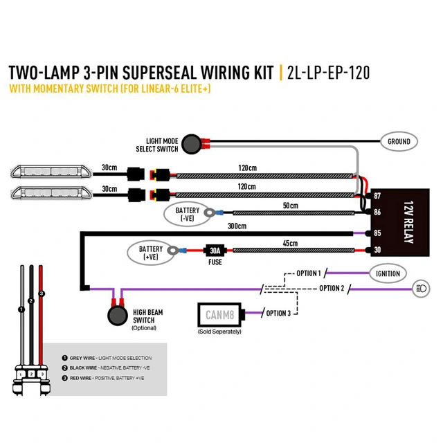 Lazer relèsett/kabelsett, 2 kontakter Lazer Linear-6 Elite+, 2 kontakter 