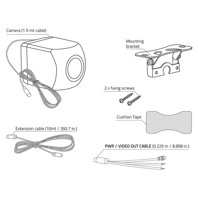 Hertz ryggekamera Universalt, 11m kabel, IP67, 12-24V DC 