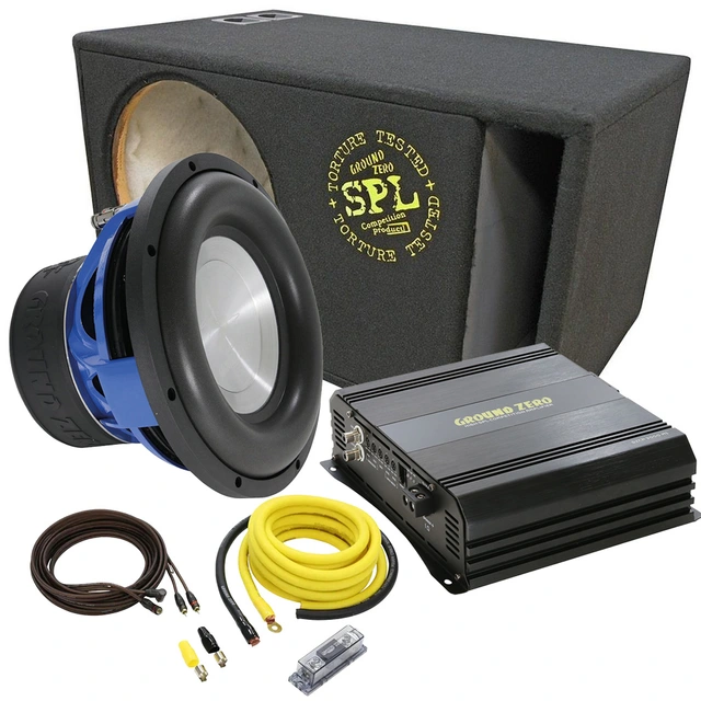 Ground Zero basspakke 12", forsterker, basskasse, kabelsett 