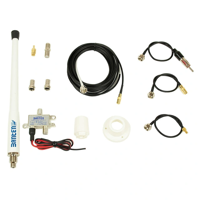 Banten marine antenne med kabler Hvit, Følger med kabler og overganger 