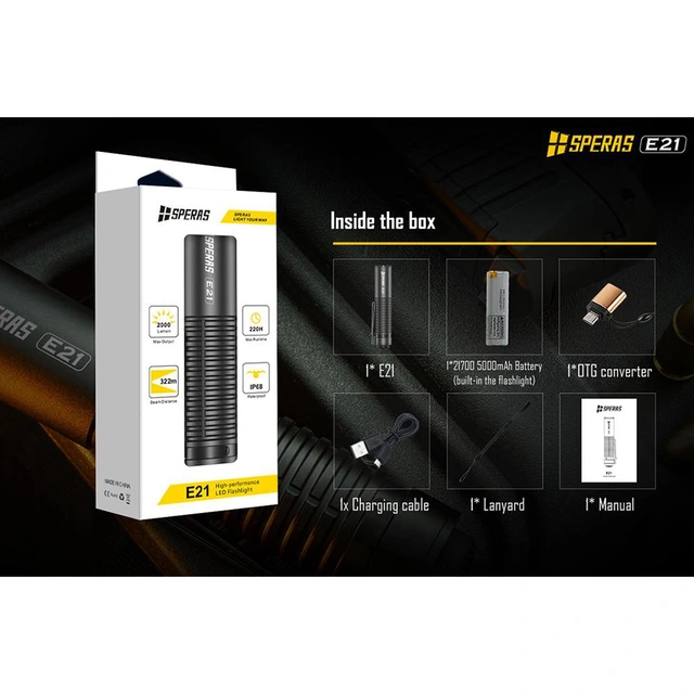 SPERAS E21 Lommelykt titanium 2000 Lumen, 322 meter kastelengde 