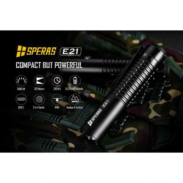 SPERAS E21 Lommelykt titanium 2000 Lumen, 322 meter kastelengde 
