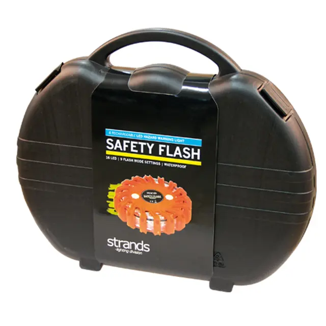 Strands Varsellys "Pucken" oppladbar 6 x Orange varslingspuck i koffert 