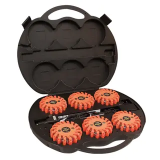 Strands Varsellys "Pucken" oppladbar 6 x Orange varslingspuck i koffert