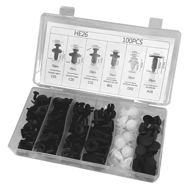 Sett med 100 klips for bil Universalklips for bil 