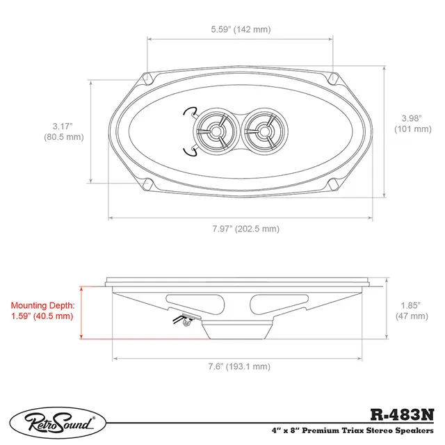 RetroSound Premium fulltone 4x8" 4x8", 60W RMS, 120W Maks, Neodymium 