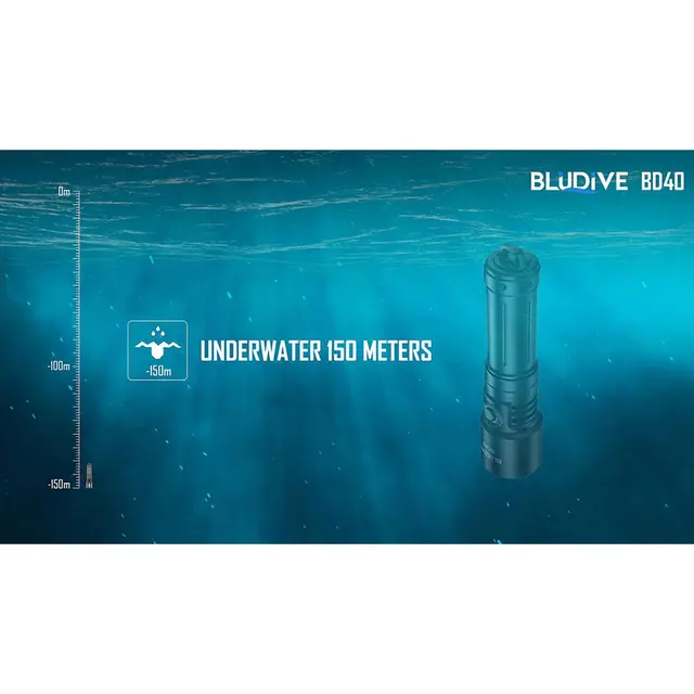 BluDive BD40 lommelykt, Vanntett 1800 Lumen, 351 meter kastelengde 