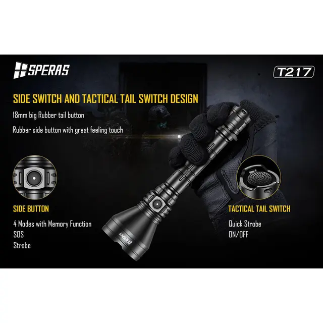 Speras T217 lommelykt i praktisk koffert 1400 Lumen, 1400 meter kastelengde 