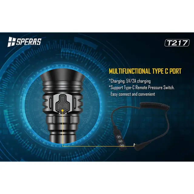 Speras T217 lommelykt i praktisk koffert 1400 Lumen, 1400 meter kastelengde 