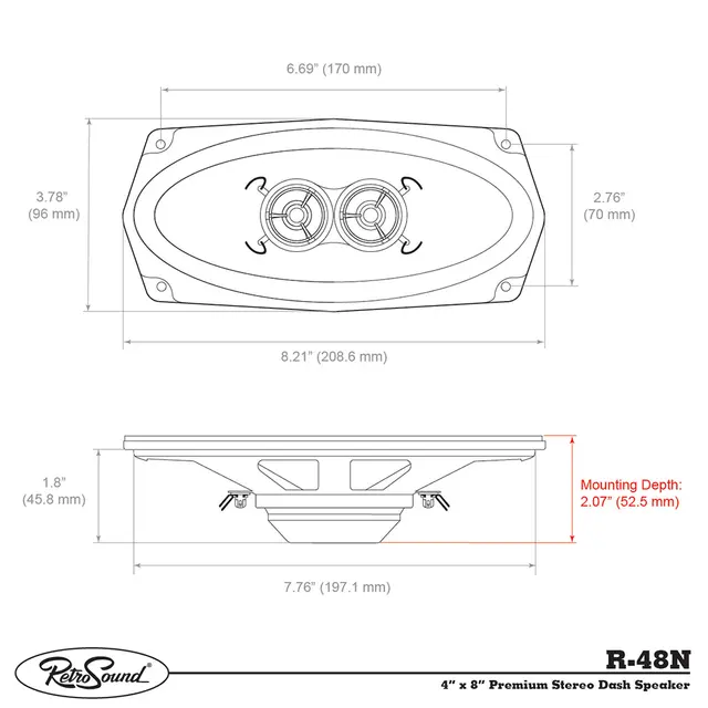 RetroSound Premium fulltone 4x8" 4x8", 60W RMS, 120W Maks, Neodymium 
