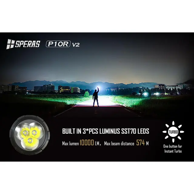SPERAS P10R V2 Lommelykt 10000 Lumen, 574 meter kastelengde 