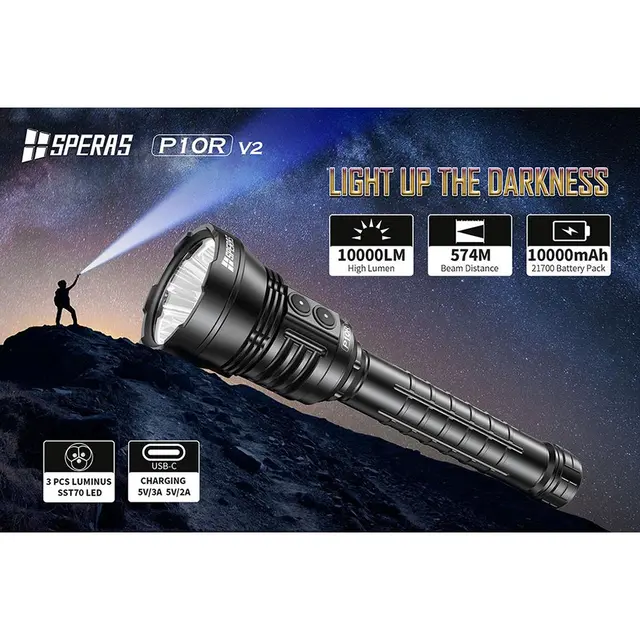 SPERAS P10R V2 Lommelykt 10000 Lumen, 574 meter kastelengde 