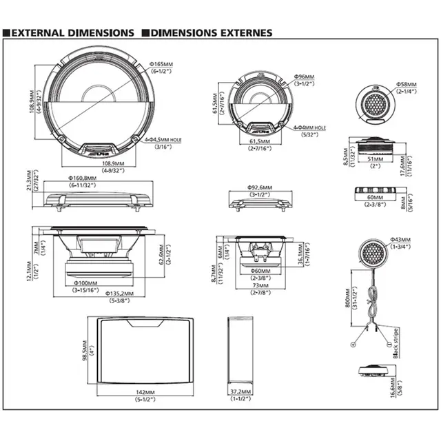 Alpine R2-S653 PRO 3-veis komponentsett 6,5",4", 100W RMS, R-serie 