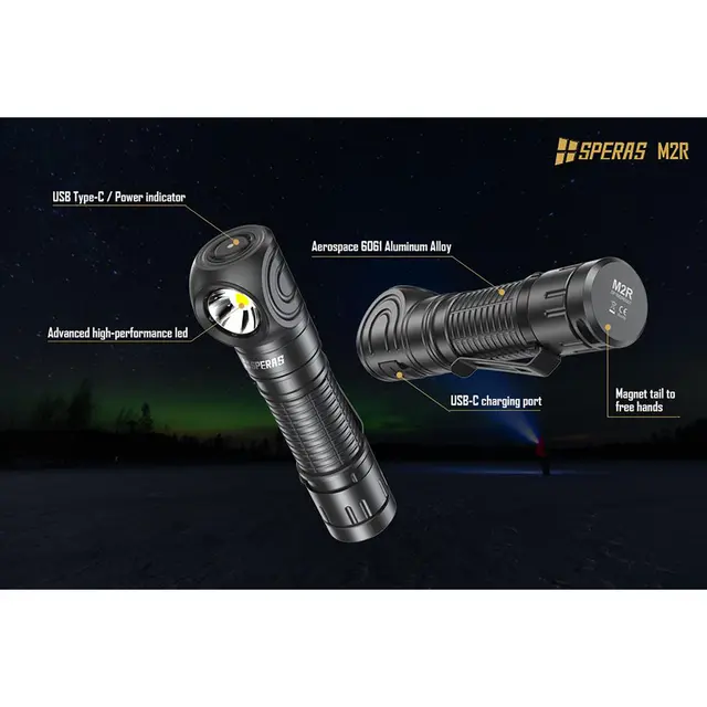 SPERAS M2R hodelykt/lommelykt 1200lm, 125 meter kastelengde 