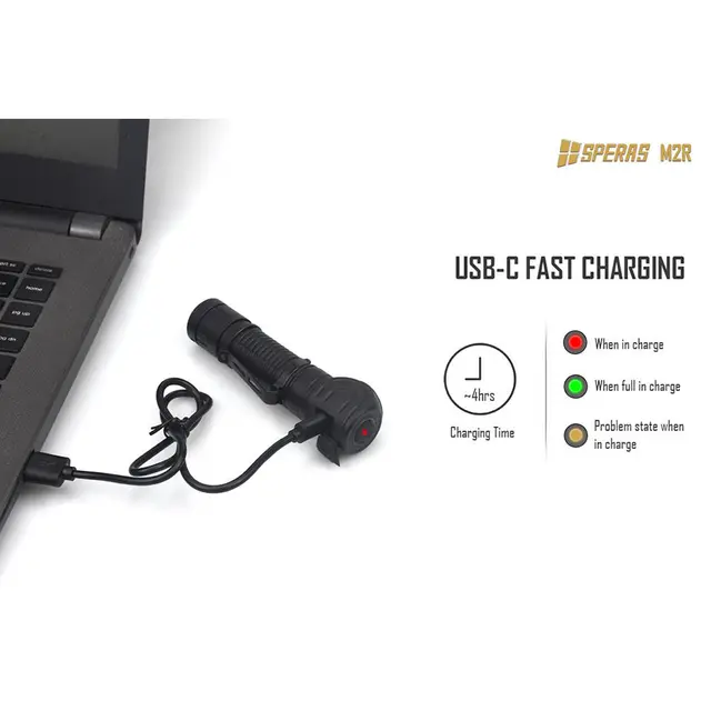 SPERAS M2R hodelykt/lommelykt 1200lm, 125 meter kastelengde 