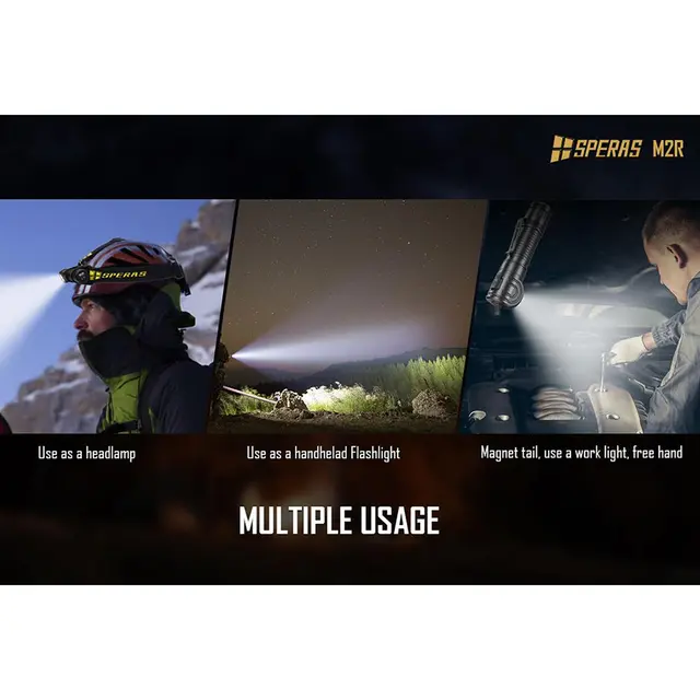 SPERAS M2R hodelykt/lommelykt 1200lm, 125 meter kastelengde 