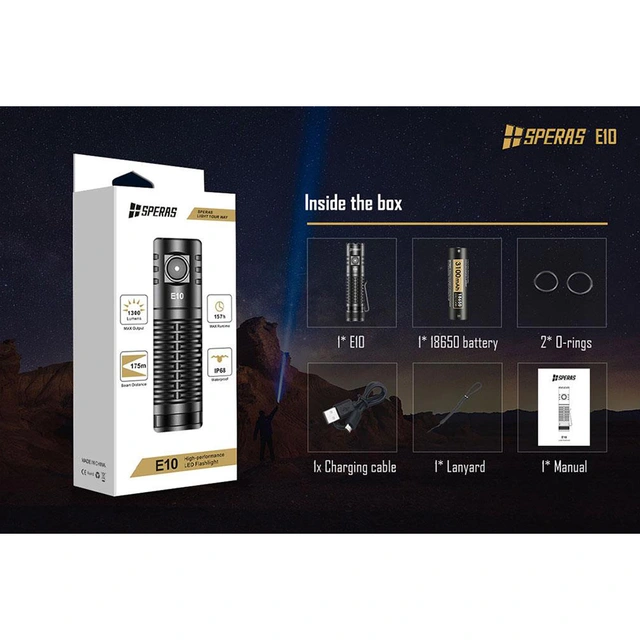 SPERAS E10 Lommelykt 1300 Lumen, 175 meter kastelengde 