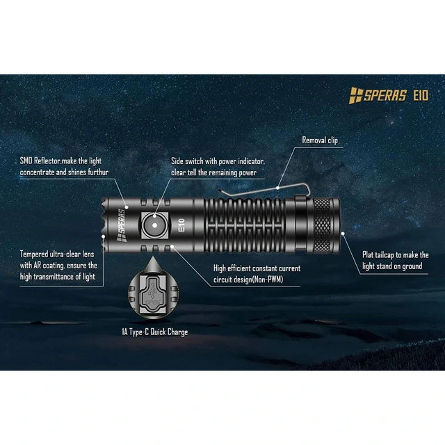 SPERAS E10 Lommelykt 1300 Lumen, 175 meter kastelengde 