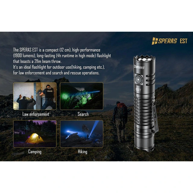 SPERAS EST Lommelykt 1900 Lumen, 211 meter kastelengde 