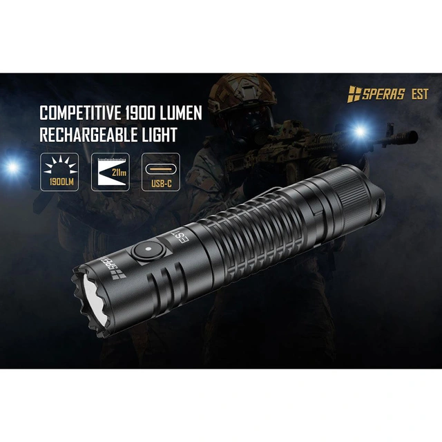 SPERAS EST Lommelykt 1900 Lumen, 211 meter kastelengde 
