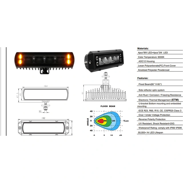 BRT Dual Slim 30 LED m/varsellys 3400 lumen, Ryggelys/varsellys 