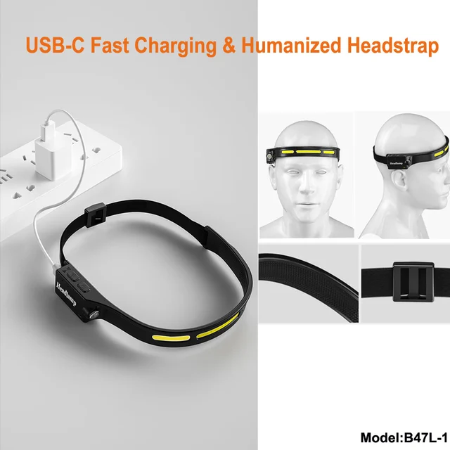 SPERAS B47L1 hodelykt 500 Lumen, 130 meter kastelengde 