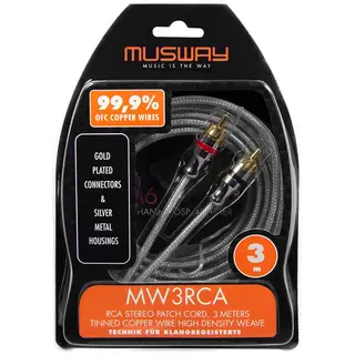 Musway RCA signalkabel, 3 meter 3 Meter. Dobbelskjermet. OFC