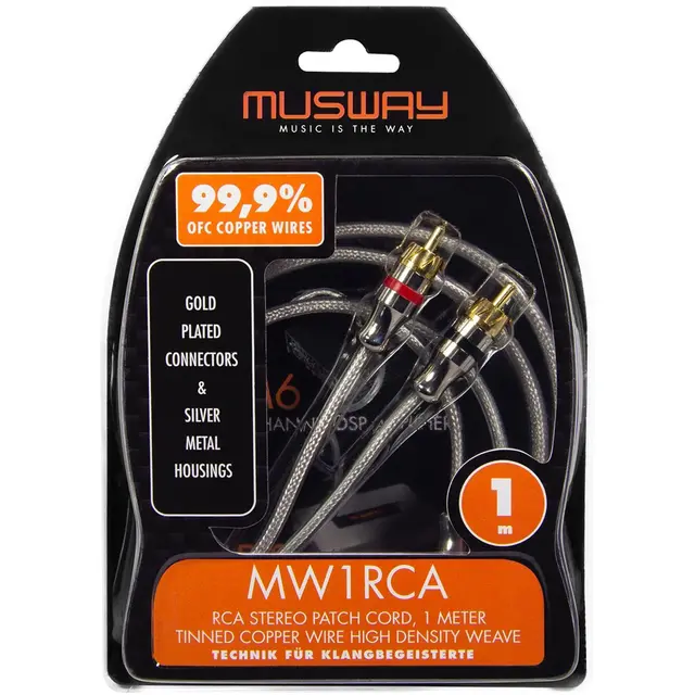 Musway RCA signalkabel, 1 meter 1 Meter. Dobbelskjermet. OFC 